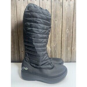 Oofos OOmg Boots Tall Black  Shoes Recovery Pull On Nylon Round Toe Womens 9.5